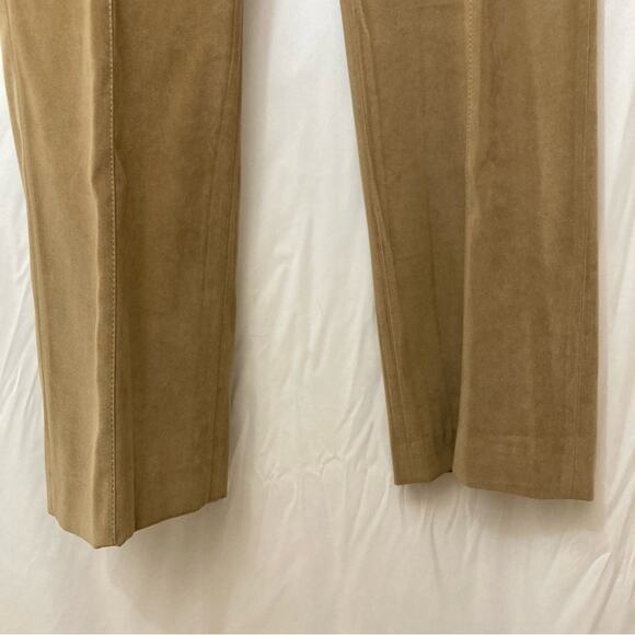 H&M Hennes Faux Suede Tan Wide Straight Leg Mid Rise Trousers Slacks Dress Pants - Picture 6 of 10
